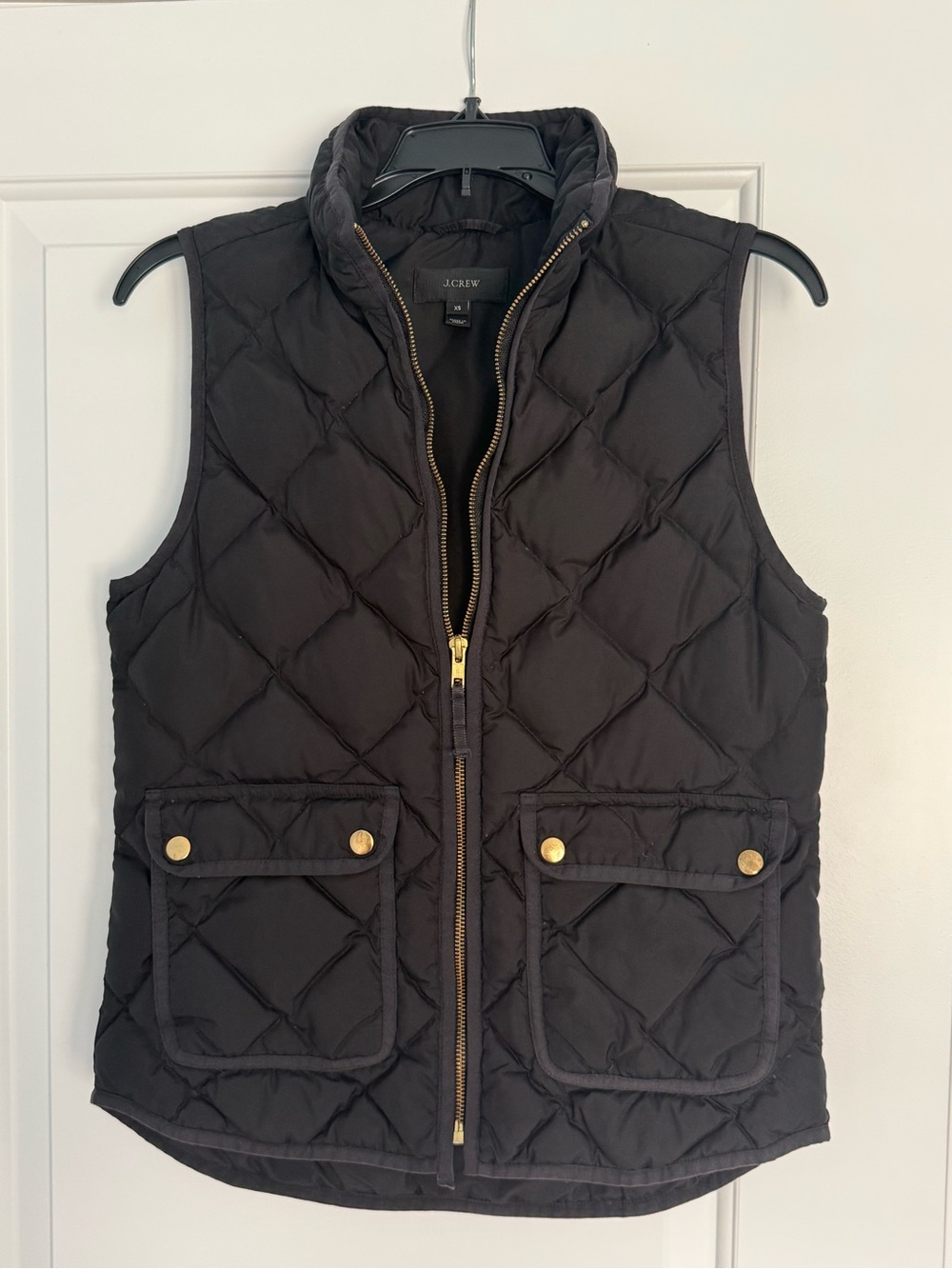 Black Quilted Puffer Vest with Gold Hardware